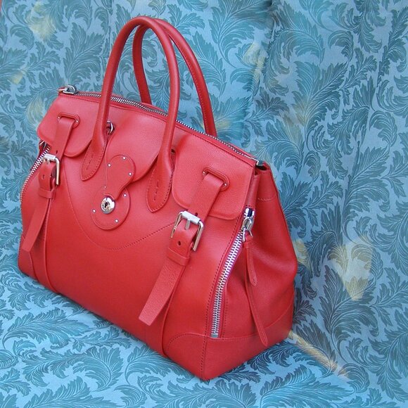 $3500 STUNNING RALPH LAUREN RICKY 40 LARGE CALFSKIN SATCHEL RED BAG - Picture 3 of 16